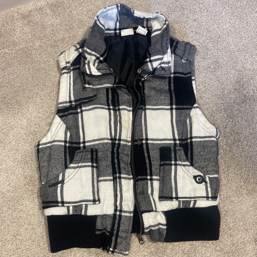 Black and white plaid vest